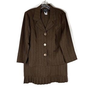 Sweet Suit Vintage Striped Button Up Blazer Skirt Set Skirtsuit in Brown